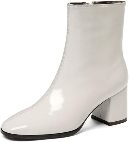 Women'S Patent Leather Chunky Heel Mid Calf Boots With Side Zipper Fashion Square Toe Block Mid Heel Ankle Boots in Saudi Arabia
