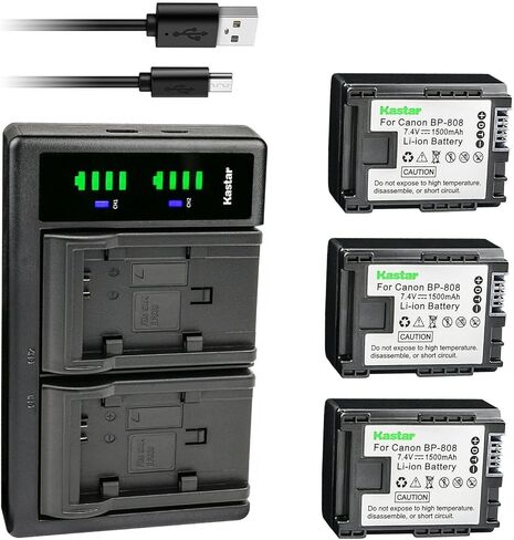 بطارية Kastar BP-808 واستبدال شاحن USB LTD2 لـ Canon VIXIA HG30، XA10، XA10 HD، FS10، FS11، FS20، FS21، FS22، FS31، FS40، FS100، FS200، FS300، FS400، HF G10، HF G20، VIXIA HF م30 in Kuwait