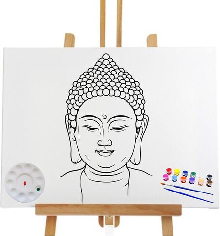 Pre Drawn Canvas Buddha Paint Kit | Adult & Teen Sip and Paint Party Favor | DIY Date Night Couple Activity (S 8X10 & 12 COLORS OF PAINT) in Saudi Arabia