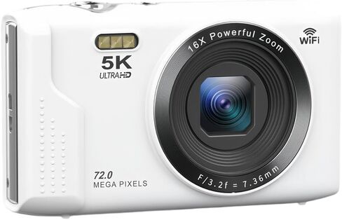 Tangxi 5K Digital Camera, 72MP WiFi Vlogging Camera with 2.8" UHD Screen, 16X Digital Zoom, Autofocus, Built in Microphone, 8 Modes, LED Fill Light, for Photography and Video (White) in Saudi Arabia