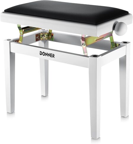 Donner Adjustable Piano Bench-Solid Wood Keyboard Bench Piano Chair Seat with High-Density Sponges Cushion，Traditional Vintage Wooden Piano Stool with Metal Lifting Devices, Brown-Matt in Kuwait