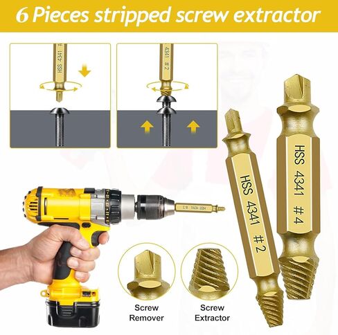 6PCS HSS Screw Extractor Set for Damaged or Broken Screws – Easy Out Drill Bit Set for Stripped Screws and Bolts, Broken Screw Remover Kit with Storage Case (Gold) in Saudi Arabia