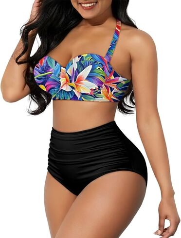 Yewattles Womens Bikini Two Piece Swimsuits Tummy Control Bathing Suits High Waisted Bikini Swimwear in Kuwait
