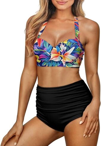 Yewattles Womens Bikini Two Piece Swimsuits Tummy Control Bathing Suits High Waisted Bikini Swimwear in Kuwait