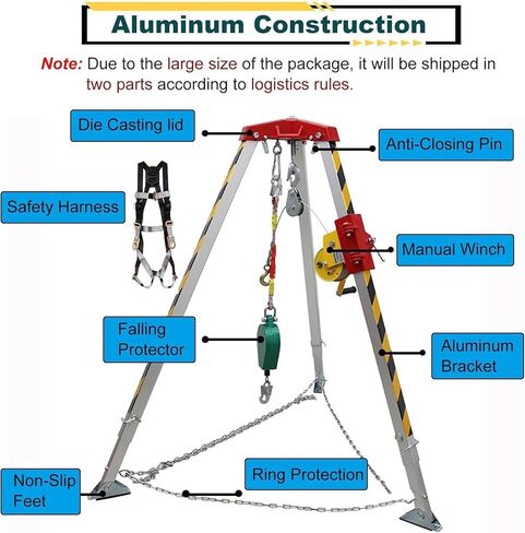 Rescue Tripod and Winch 1200lbs 1800lbs 2600lbs, Heavy Duty Confined Space Tripod for Sewer Well Pipelines, Portable Stretchable Firefighting Rescue Tripod, 2600LBS in Saudi Arabia