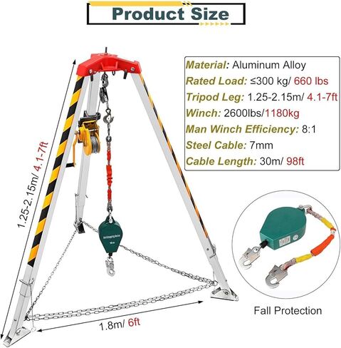 Rescue Tripod and Winch 1200lbs 1800lbs 2600lbs, Heavy Duty Confined Space Tripod for Sewer Well Pipelines, Portable Stretchable Firefighting Rescue Tripod, 2600LBS in Saudi Arabia