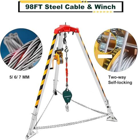 Rescue Tripod and Winch 1200lbs 1800lbs 2600lbs, Heavy Duty Confined Space Tripod for Sewer Well Pipelines, Portable Stretchable Firefighting Rescue Tripod, 2600LBS in Saudi Arabia