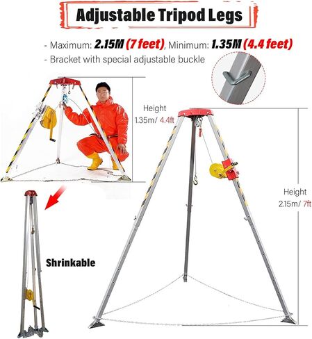 Heavy Duty Confined Space Tripod for Traditional Well Vertical Entry, Aluminum Rescue Tripod Equipment/Manhole Doupot Stabilizer for Hanging Firefighter, with IRO, 1200lbs Winch+Belt in Saudi Arabia