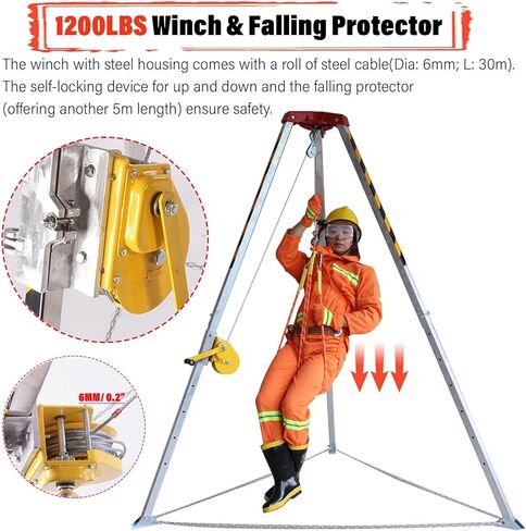 Heavy Duty Confined Space Tripod for Traditional Well Vertical Entry, Aluminum Rescue Tripod Equipment/Manhole Doupot Stabilizer for Hanging Firefighter, with IRO, 1200lbs Winch+Belt in Saudi Arabia