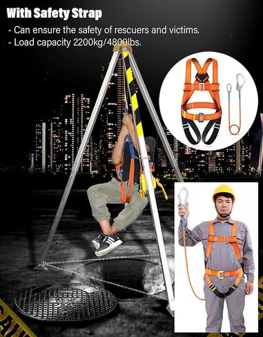 Heavy Duty Confined Space Tripod for Traditional Well Vertical Entry, Aluminum Rescue Tripod Equipment/Manhole Doupot Stabilizer for Hanging Firefighter, with IRO, 1200lbs Winch+Belt in Saudi Arabia