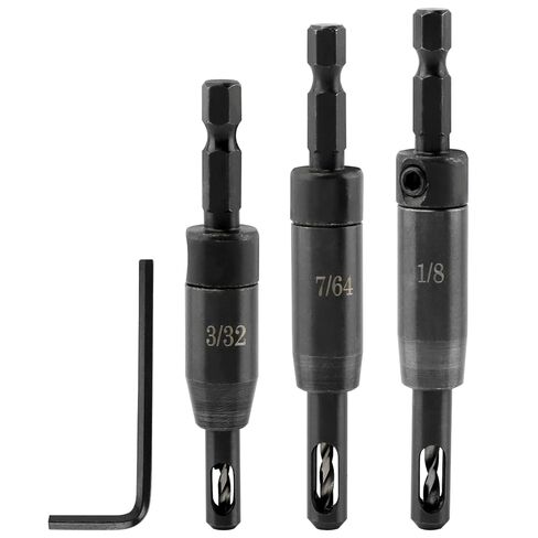 Upgraded Self Centering Drill Bit Set VIX Bit Set 3/32", 7/64", 1/8", 3Pcs CC2430 Self Centering Hinge for 1/4 in Clic-Change Hex Shank Drill in Kuwait