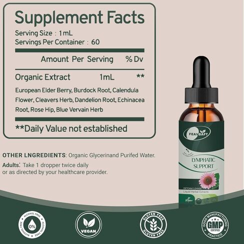 قطرات الصرف اللمفاوية الشحمية-تطهير التخلص من السموم اللمفاوي ودعم المناعة مع-Endelecy ، الهندباء ، الدعم اللمفاوي 2 fl.oz in Kuwait