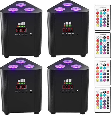 أضواء مسرح تعمل بالبطارية 3 × 4 وات، مصابيح LED قابلة لإعادة الشحن RGBW 4 في 1، إضاءة علوية، مصابيح لاسلكية تعمل بالصوت DMX عن بعد للمناسبات، الحفلات، الزفاف، الحفلات الموسيقية، الرقص، الكنيسة 1 حزمة in Kuwait