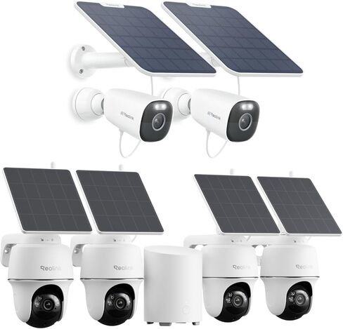 نظام REOLINK لكاميرات الأمان الشمسية اللاسلكية في الهواء الطلق، حزمة Argus PT+Home Hub Mini مع Argus Eco Ultra، تتبع تلقائي للإمالة بزاوية 360 درجة، رؤية ليلية ملونة، واي فاي 2.4/5 جيجا هرتز، بدون اشتراكات in Kuwait