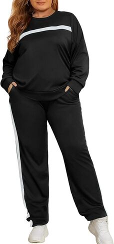 ملابس نسائية من Bealin مقاس كبير مكونة من قطعتين للنساء مخططة وأكمام طويلة بدلة رياضية أطقم الركض in Kuwait