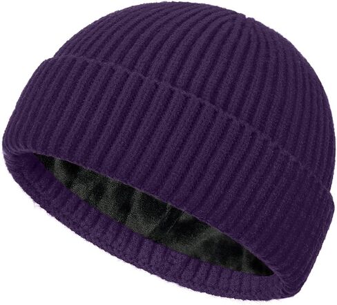 Fleece Lined Wool Fisherman Beanie for Men Women, Thermal Skull Cap Winter Hats, Cold Weather Warm Knit Cuffed Cap in Kuwait