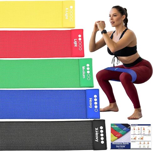 Resistance Bands for Working Out - 5 Exercise Bands Set with Workout Guide - Fabric Elastic Bands for Physical Therapy - Fitness Bands Ideal for Legs Hip Glute in Saudi Arabia