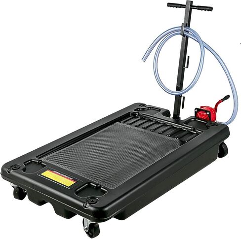 VEVOR Low Profile Oil Drain Pan, 17 Gallon Capacity, Rolling Oil Drain Pan with Electric Pump, 7.2 ft Hose & T Folding Handle, Leak-proof & Corrosion-resistant, Fit for Cars, SUVs, Trucks, ATVs, Black in Kuwait