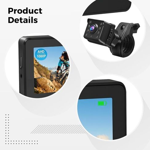كاميرا الرؤية الخلفية 1080P Ahd للدراجة الإلكترونية، شاشة 4.3 بوصة (10 سم) مع رؤية ليلية، مقاومة للماء، زاوية واسعة 110 درجة، حامل قابل للتعديل، كابل 39.37 بوصة (3 متر) يتضمن وملحقات in Kuwait
