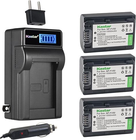 بطارية Kastar NP-FV50 وشاحن تيار متردد LCD متوافق مع كاميرات Sony DCR-SX20، DCR-SX21، DCR-SX22، DCR-SX33، DCR-SX34، DCR-SX43، DCR-SX44، DCR-SX45، DCR-SX53، DCR-SX63، DCR-SX65، DCR-SX73 in Kuwait