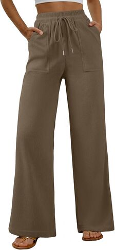 EVALESS Women Corduroy Pants Wide Leg Casual High Waisted Straight Leg Baggy Trousers in Saudi Arabia