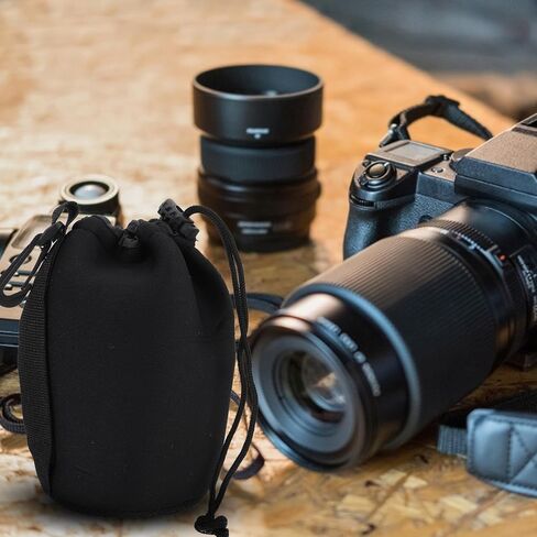 2 قطعة من أكياس عدسة الكاميرا النيوبرين حقيبة برباط مرنة لحماية عدسة Dslr حقيبة حمل سوداء خفيفة الوزن للمصورين in Kuwait
