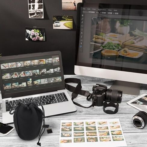 2 قطعة من أكياس عدسة الكاميرا النيوبرين حقيبة برباط مرنة لحماية عدسة Dslr حقيبة حمل سوداء خفيفة الوزن للمصورين in Kuwait