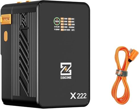 ZGCINE ZG-X222 بطارية V-Mount 222Wh/14.8V، PD3.1 140W USB-C و3 منافذ D-Tap (22V Boost) مع شاشة 1.4 بوصة لكاميرات Sony/Canon/Nikon، والشاشات، وأضواء الفيديو - 2.95 رطل، برتقالي in Kuwait