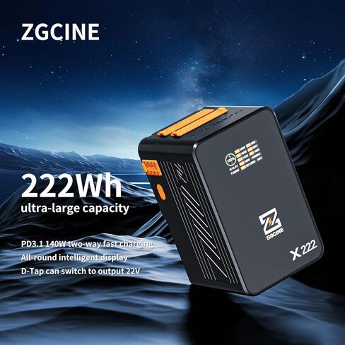 ZGCINE ZG-X222 بطارية V-Mount 222Wh/14.8V، PD3.1 140W USB-C و3 منافذ D-Tap (22V Boost) مع شاشة 1.4 بوصة لكاميرات Sony/Canon/Nikon، والشاشات، وأضواء الفيديو - 2.95 رطل، برتقالي in Kuwait