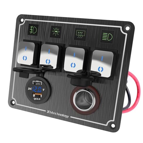 لوحة مفاتيح 5 Gang Marine، لوحة مفاتيح هزازة للقارب من الألومنيوم مقاومة للماء مع منافذ USB مزدوجة QC 3.0، ولاعة سجائر، مقبس شاحن لتبديل القوارب البحرية، السيارة، RV، شاحنة تعديل أسود 12 فولت/24 فولت in Kuwait