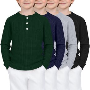 4 Pack Boys Girls Long Sleeve Henley Shirts Waffle Tops Raglan Unisex Basic Tee for Baby Toddler Kids in Kuwait