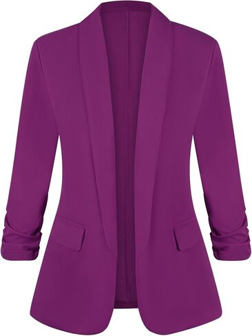 نساء Ruched 3/4 Sleeve Blazers عارضة شال من طية صاخبة مبطئة الكتف مفتوحة السترات السترة الأمامية الجيب in Saudi Arabia