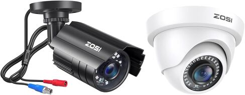 كاميرات مراقبة ZOSI مكونة من قطعتين - 1x 2MP 1920TVL + 1x 1080P HD-TVI نظام CCTV هجين، 4 في 1 TVI/CVI/AHD/CVBS كاميرات رصاصة داخلية خارجية مع رؤية ليلية، غطاء معدني مقاوم للطقس. in Kuwait