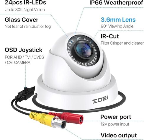 كاميرات مراقبة ZOSI مكونة من قطعتين - 1x 2MP 1920TVL + 1x 1080P HD-TVI نظام CCTV هجين، 4 في 1 TVI/CVI/AHD/CVBS كاميرات رصاصة داخلية خارجية مع رؤية ليلية، غطاء معدني مقاوم للطقس. in Kuwait