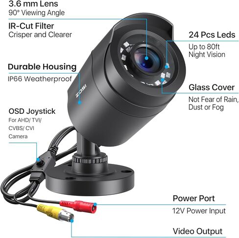 ZOSI 2-Pack 2MP 1920TVL Security Cameras - Hybrid 4-in-1 TVI/CVI/AHD/CVBS Outdoor Indoor CCTV System, 1080P HD Weatherproof Surveillance with 80ft IR Night Vision. in Saudi Arabia