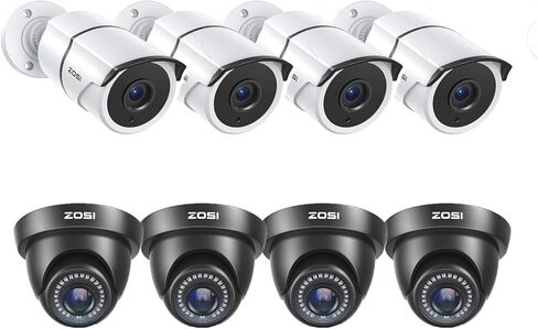 نظام كاميرات مراقبة ZOSI 8 حزم - 1080P HD 2MP 1920TVL كاميرات CCTV على شكل قبة ورصاصة، رؤية ليلية 120 قدمًا، مراقبة داخلية خارجية مقاومة للطقس، متوافقة مع 720P/1080P/5MP/4K HD-TVI DVR التناظري. in Kuwait