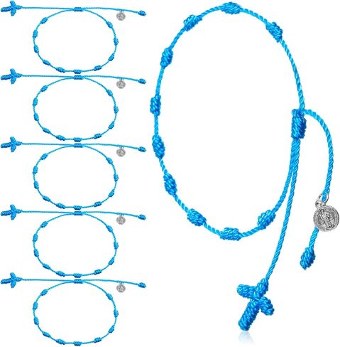 Yinkin St Benedict Medal Rosary Bracelet Bulk Adjustable Knot String Braided Bracelet Baby Protection Mexican Bracelets with Mesh Bags for Women Men Girls Boys Minimalist Jewelry in Saudi Arabia