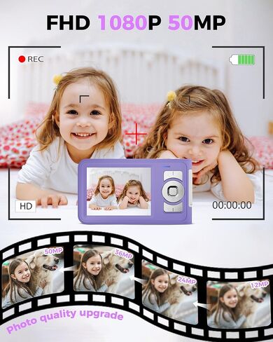 كاميرا رقمية جديدة بدقة 50 ميجابكسل FHD 1080P كاميرا بوينت اند شوت مع تكبير 16X وكاميرا مدمجة مضادة للاهتزاز للأطفال (أرجواني) in Saudi Arabia