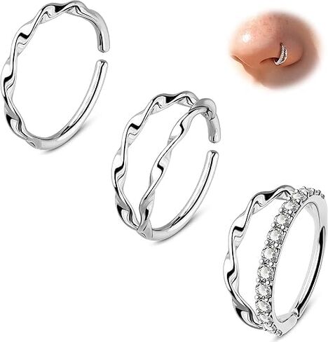 Melighting 20g 3pcs Twist Rings Rings Hoop ، Stainsal Steel 316L STIST STUTS ، 8 MM أقراط مفتوحة سلس ، جوهر CONCH CONCH SILVER in Saudi Arabia