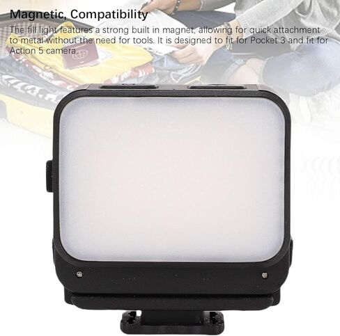 LED Fill Light Magnetic Splash Proof 3 Color 4 Brightness Levels Camera Auxiliary Light with Cold Shoe Port QR Port for DJI Pocket 3 Action 5 Handheld Camera Photography (Single) in Saudi Arabia