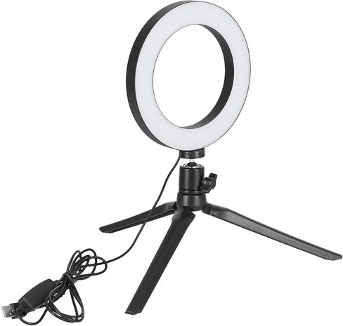 ضوء حلقة LED قابل للحمل، سطوع قابل للتعديل، 3 أوضاع ألوان، ضوء طبيعي أبيض دافئ مع حامل ثلاثي القوائم مرن قابل للسحب لفيديو الماكياج، البث المباشر، أسود، قطر 16 سم in Kuwait