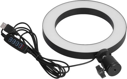 ضوء حلقة LED قابل للحمل، سطوع قابل للتعديل، 3 أوضاع ألوان، ضوء طبيعي أبيض دافئ مع حامل ثلاثي القوائم مرن قابل للسحب لفيديو الماكياج، البث المباشر، أسود، قطر 16 سم in Kuwait
