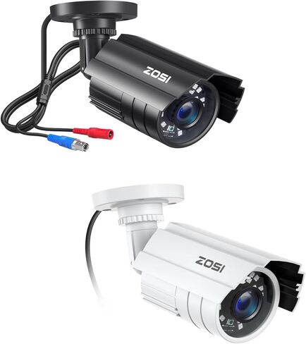 كاميرات مراقبة ZOSI مكونة من عبوتين - نظام CCTV هجين 4 في 1 1080 بكسل و2 ميجابكسل، كاميرات رصاصة داخلية TVI/CVI/AHD/CVBS خارجية مع رؤية ليلية 80 قدمًا، غطاء معدني مقاوم للطقس. in Kuwait