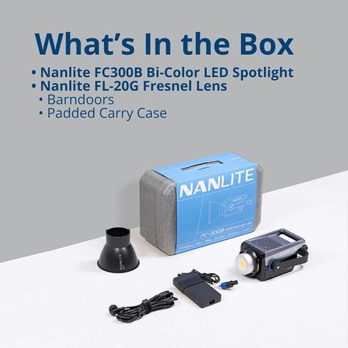 Nanlite FC300B كشاف LED ثنائي اللون 2700K-6500K مع عدسة فريسنل Nanlite FL-20G لـ Forza 300/500 (قطعتان) in Kuwait