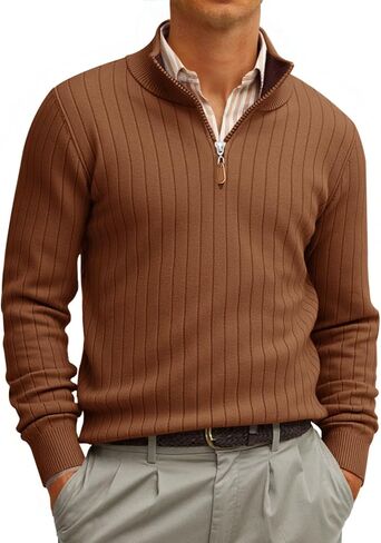 Runcati Mens Quarter Zip Sweater Deace Deck Nust Disual مضلعة متماسكة السقوط سقوط خفيفة الوزن البولو in Saudi Arabia