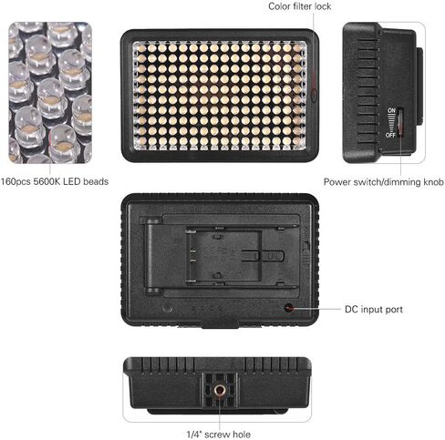 Fydun احترافية قابلة للتعتيم فائقة القوة LED فيديو ضوء 5600K 160 LEDs خرز CRI مرشحات لكاميرات الفيديو DSLR in Kuwait