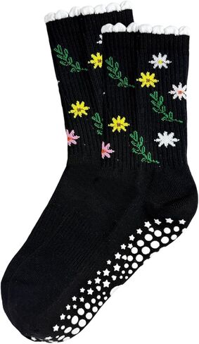 Pilates Crew Socks for Women Ruffle Grip Yoga Barre Cute Non Slip Sticky Workout Dance Sock in Kuwait