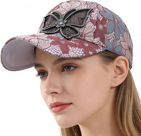 Women's Sun Hat Shiny Rhinestone Inlaid Baseball Cap Fashionable Lace Embroidery Lightweight Breathable Sunshade in Kuwait