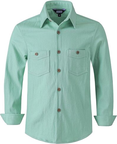 JOGAL Boys Stretch Denim Shirt Long Sleeve Button Down Shirts Casual Shirts with Two Pockets for Kids 6-14 Years in Saudi Arabia