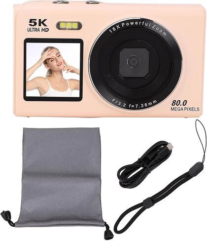 5K Digital Camera for Photography, 80MP UHD 18X Zoom Autofocus Vlogging Camera for with 2.8in 1.5in Dual Screen, Compact Video WiFi Cameras with Flash (32GB) in Saudi Arabia